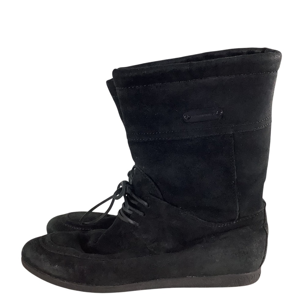 Burberry Black Suede Lace Up Mid Calf Boots Made in Italy Size 41